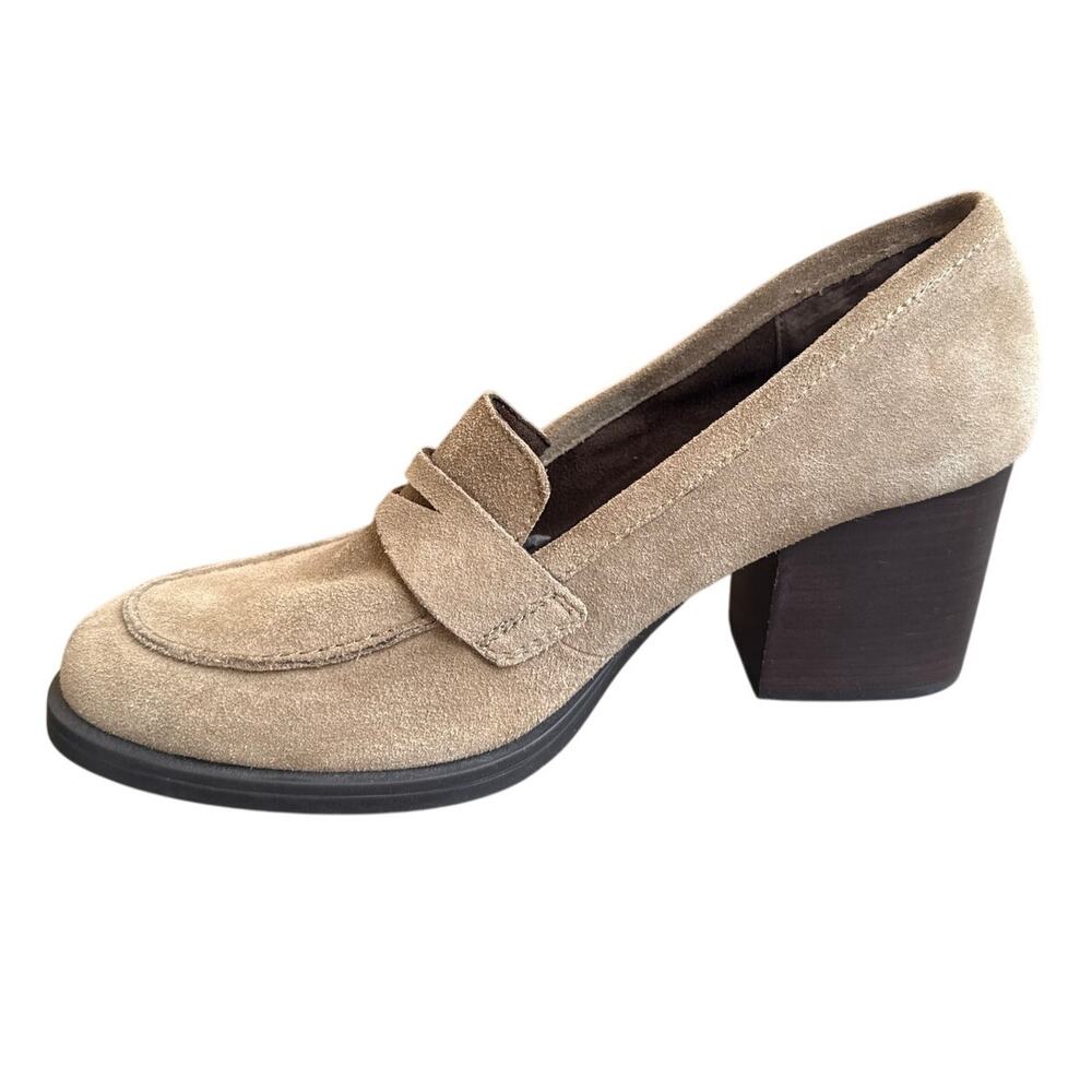 Born Holliston Loafer Heels in Tan Brown Suede Size 10 Chunky y2k - Picture 3 of 8